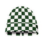 Forest Green And White Checkered Print Beanie