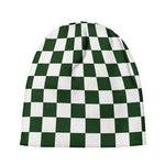 Forest Green And White Checkered Print Beanie