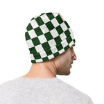 Forest Green And White Checkered Print Beanie