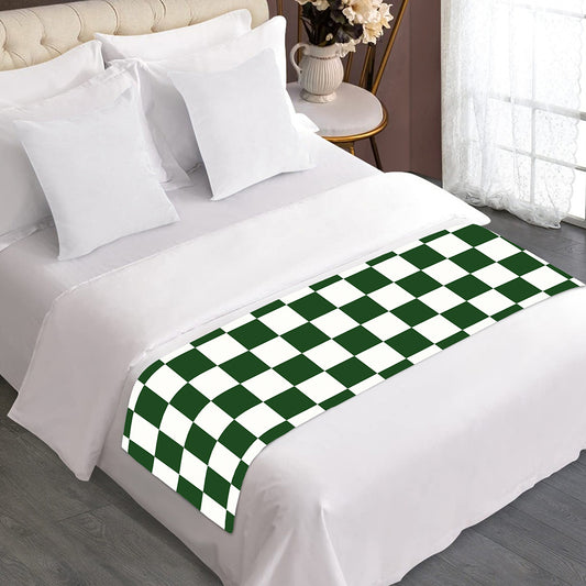 Forest Green And White Checkered Print Bed Runner