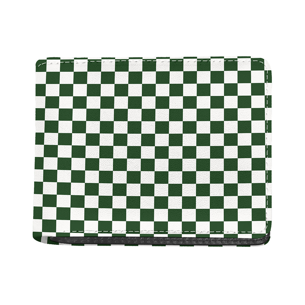 Forest Green And White Checkered Print Bifold Wallet
