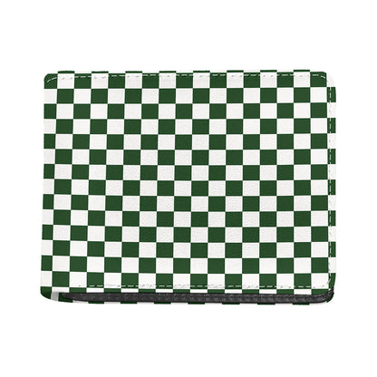 Forest Green And White Checkered Print Bifold Wallet