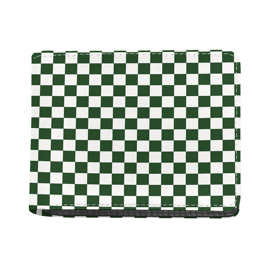 Forest Green And White Checkered Print Bifold Wallet