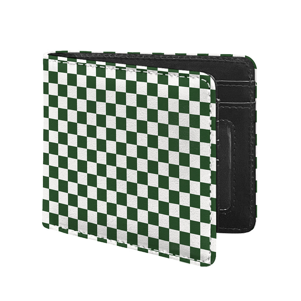Forest Green And White Checkered Print Bifold Wallet