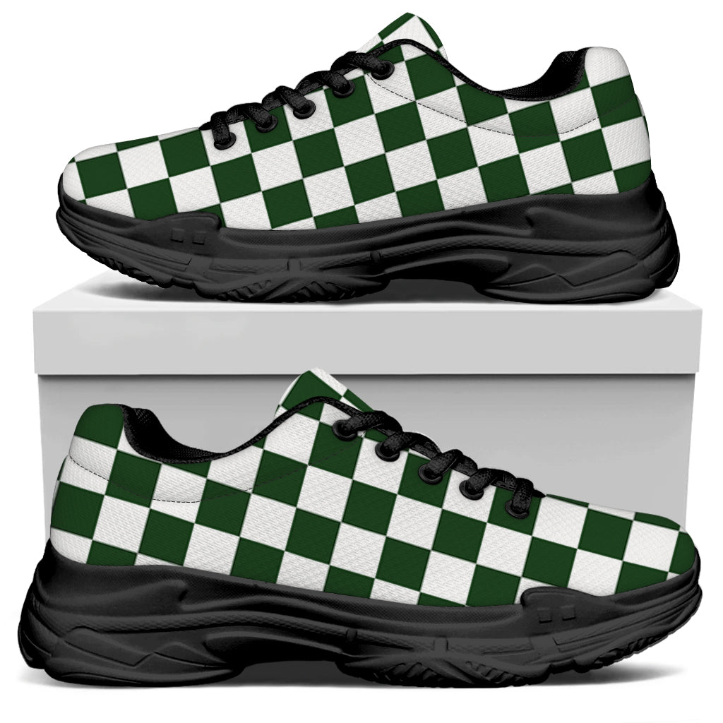 Forest Green And White Checkered Print Black Chunky Shoes