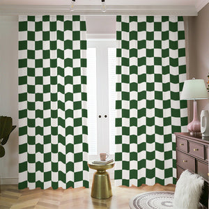 Forest Green And White Checkered Print Blackout Pencil Pleat Curtains