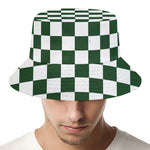 Forest Green And White Checkered Print Bucket Hat