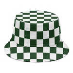 Forest Green And White Checkered Print Bucket Hat