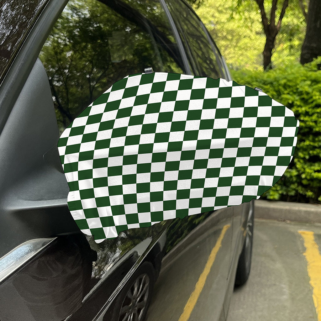 Forest Green And White Checkered Print Car Side Mirror Covers
