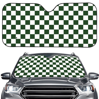 Forest Green And White Checkered Print Car Windshield Sun Shade