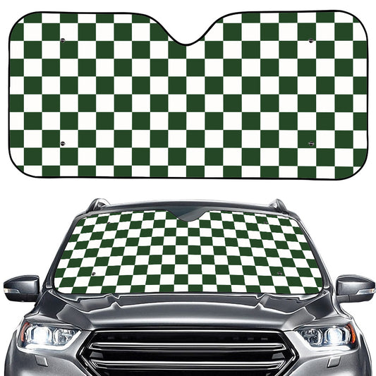 Forest Green And White Checkered Print Car Windshield Sun Shade