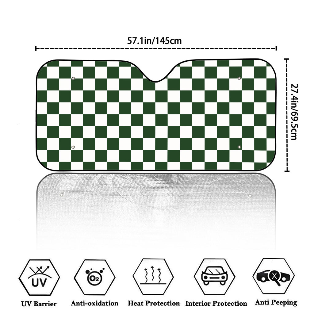 Forest Green And White Checkered Print Car Windshield Sun Shade
