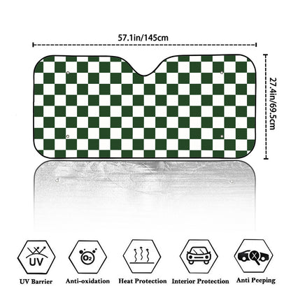 Forest Green And White Checkered Print Car Windshield Sun Shade