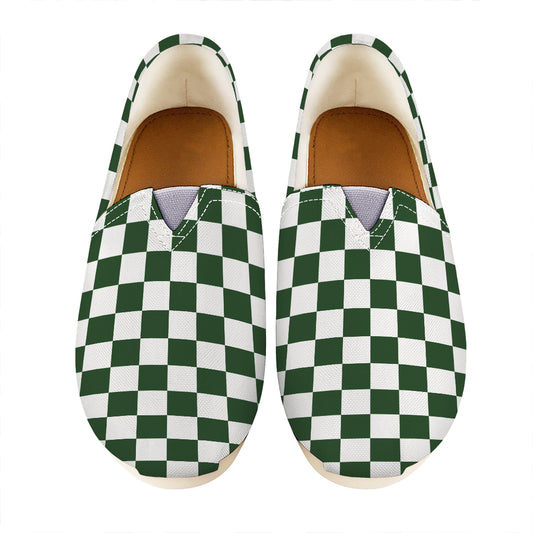 Forest Green And White Checkered Print Casual Shoes