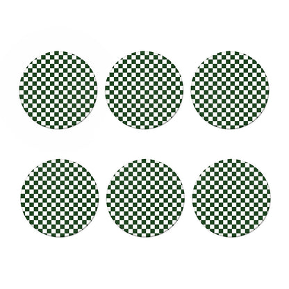 Forest Green And White Checkered Print Coaster Set