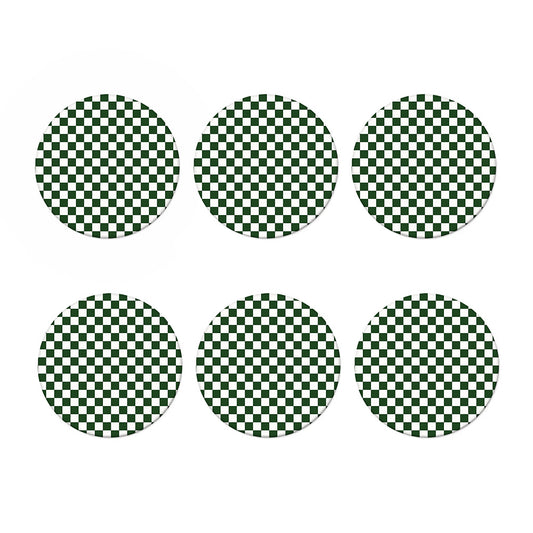 Forest Green And White Checkered Print Coaster Set