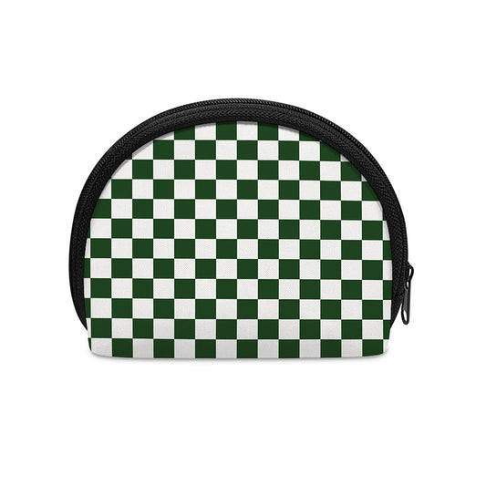 Forest Green And White Checkered Print Coin Purse