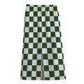 Forest Green And White Checkered Print Cotton Front Slit Maxi Skirt
