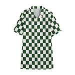 Forest Green And White Checkered Print Cotton Hawaiian Shirt