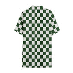 Forest Green And White Checkered Print Cotton Hawaiian Shirt