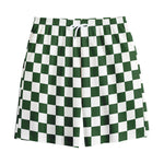 Forest Green And White Checkered Print Cotton Shorts