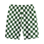 Forest Green And White Checkered Print Cotton Shorts