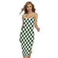 Forest Green And White Checkered Print Cross Back Cami Dress