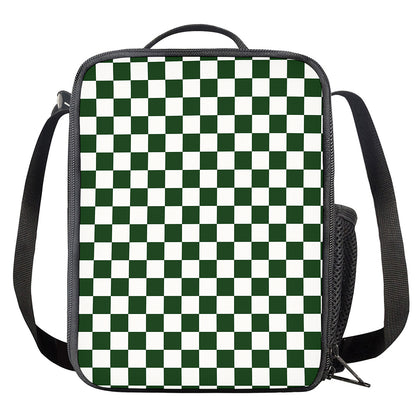 Forest Green And White Checkered Print Crossbody Lunch Bag
