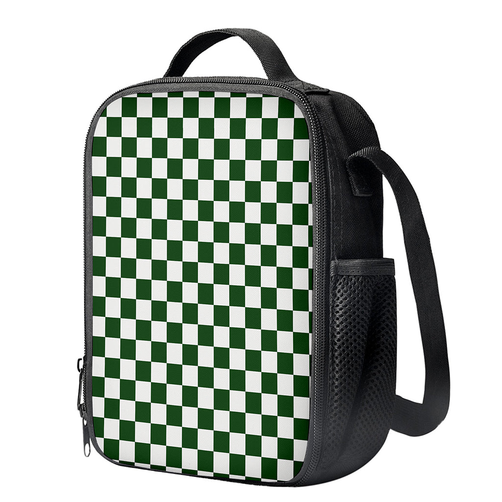 Forest Green And White Checkered Print Crossbody Lunch Bag