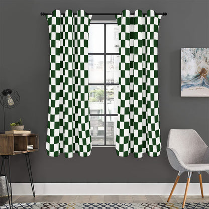 Forest Green And White Checkered Print Curtain