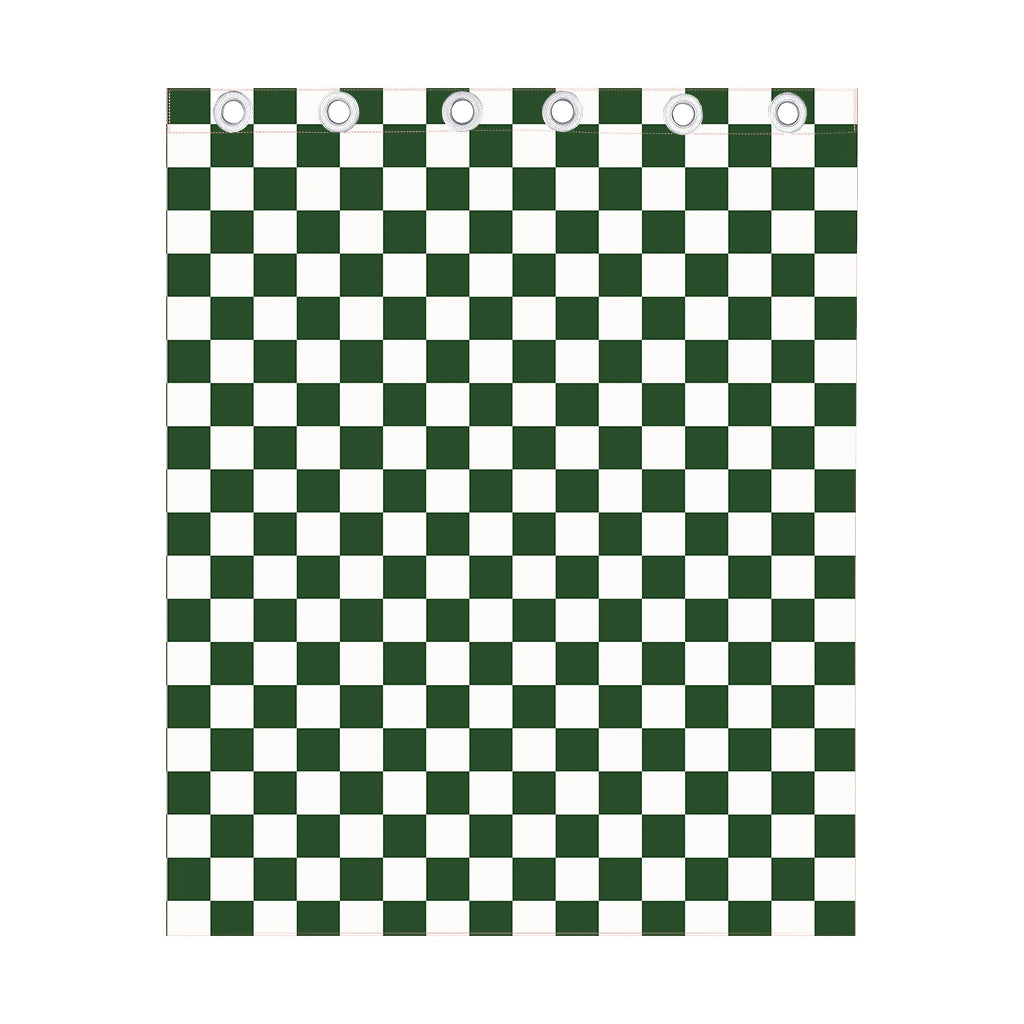Forest Green And White Checkered Print Curtain