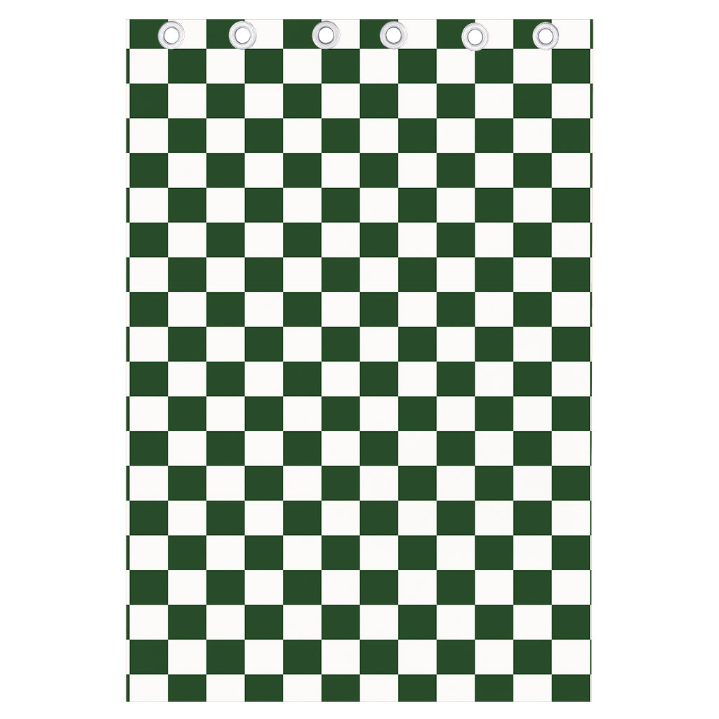 Forest Green And White Checkered Print Curtain