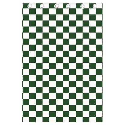 Forest Green And White Checkered Print Curtain