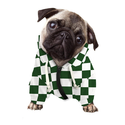 Forest Green And White Checkered Print Dog Zip Up Hoodie