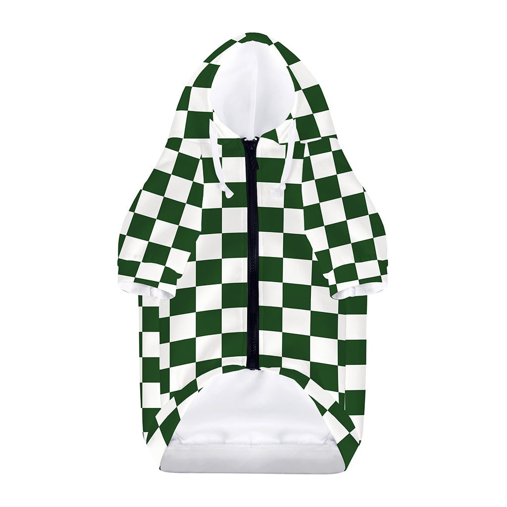 Forest Green And White Checkered Print Dog Zip Up Hoodie