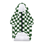 Forest Green And White Checkered Print Dog Zip Up Hoodie