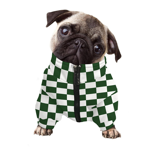 Forest Green And White Checkered Print Dog Zip Up Jacket