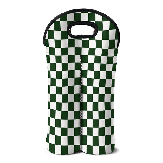 Forest Green And White Checkered Print Double Neoprene Wine Tote