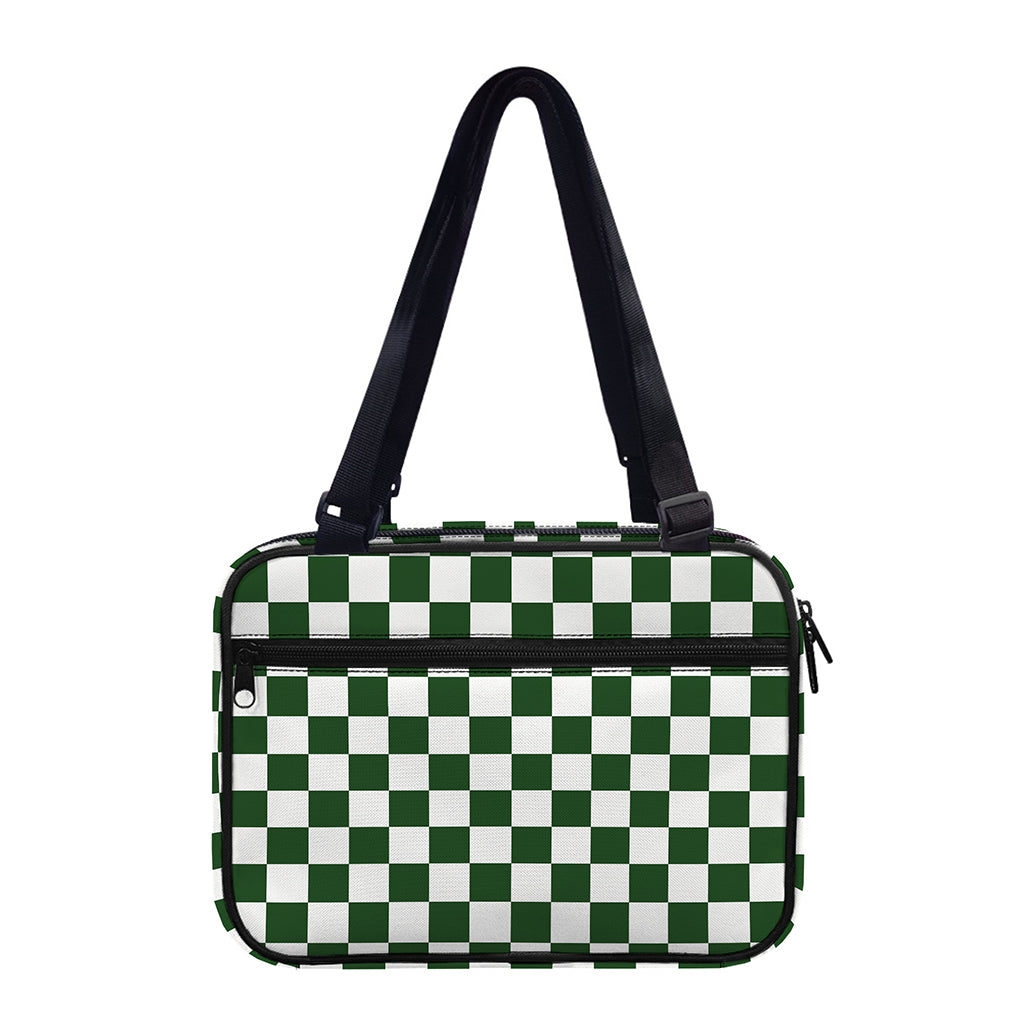 Forest Green And White Checkered Print Double Strap Bible Bag