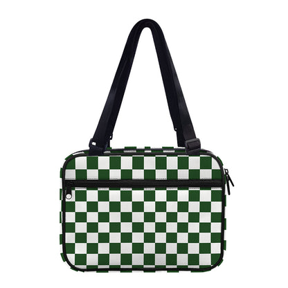 Forest Green And White Checkered Print Double Strap Bible Bag