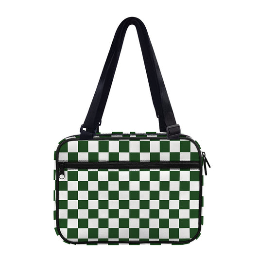 Forest Green And White Checkered Print Double Strap Bible Bag