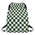 Forest Green And White Checkered Print Drawstring Backpack