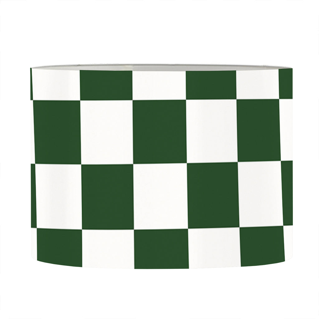 Forest Green And White Checkered Print Drum Lamp Shade