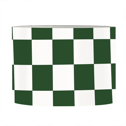 Forest Green And White Checkered Print Drum Lamp Shade