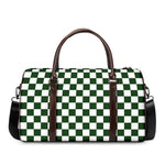 Forest Green And White Checkered Print Duffle Bag
