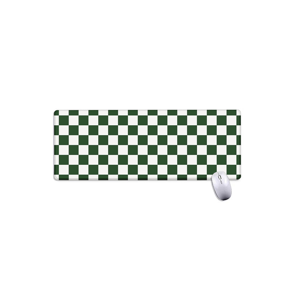 Forest Green And White Checkered Print Extended Mouse Pad
