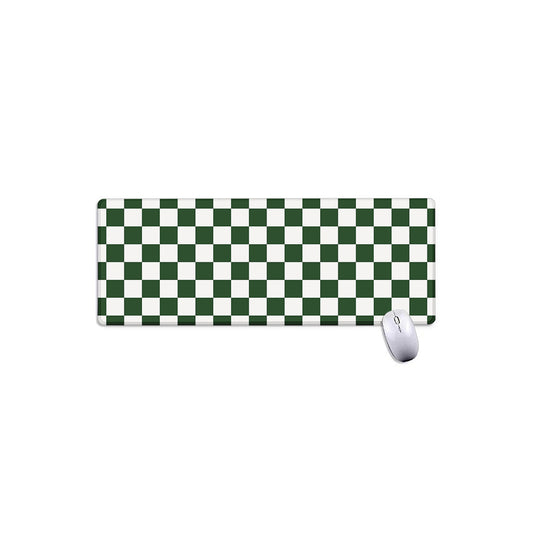 Forest Green And White Checkered Print Extended Mouse Pad