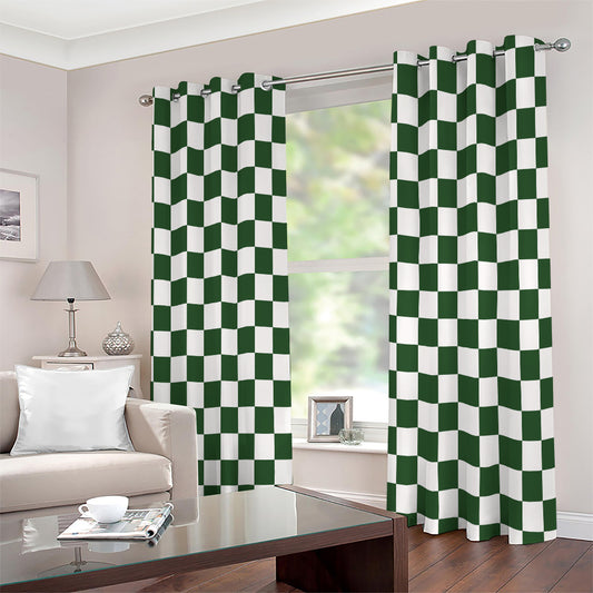 Forest Green And White Checkered Print Extra Wide Grommet Curtains