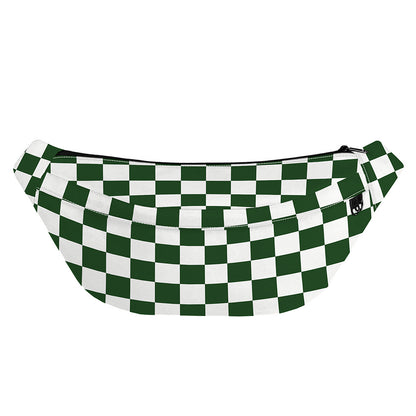Forest Green And White Checkered Print Fanny Pack