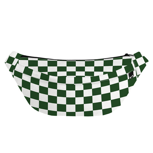 Forest Green And White Checkered Print Fanny Pack
